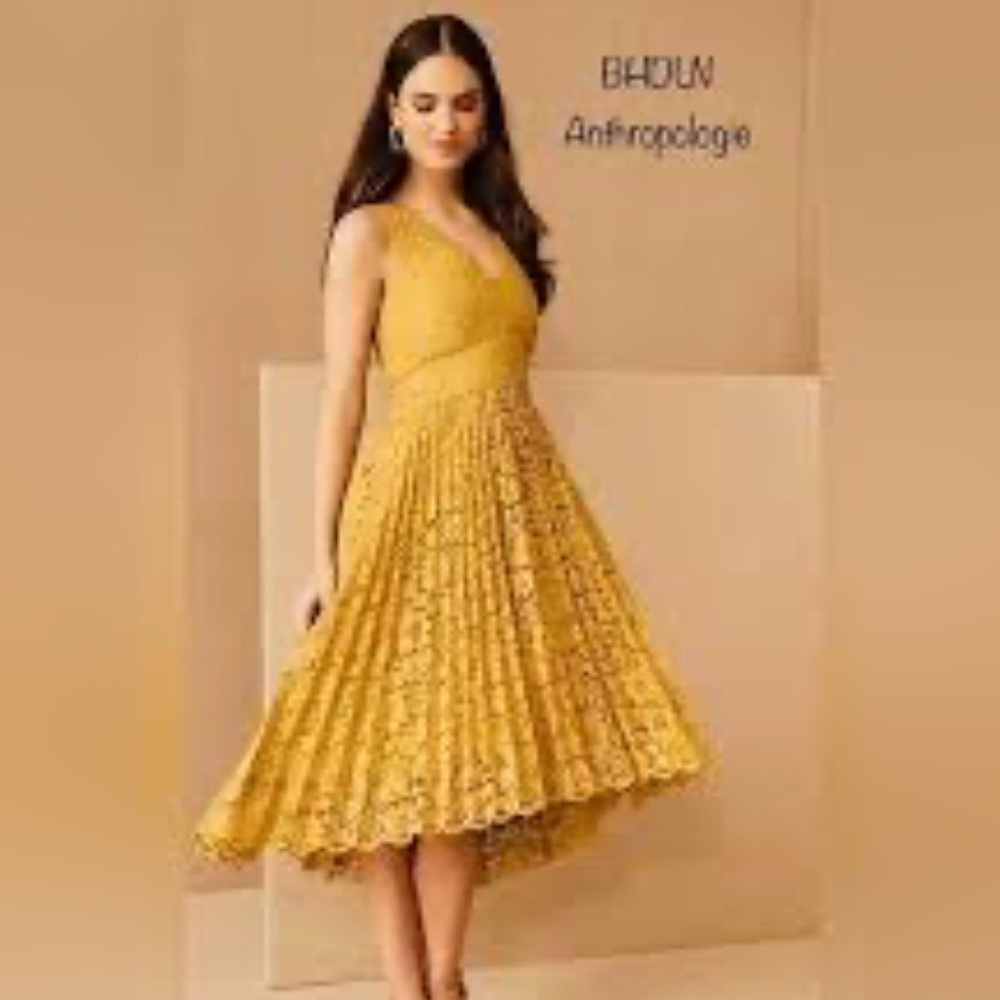 Anthropologie BHLDN Mustard Lace Dress